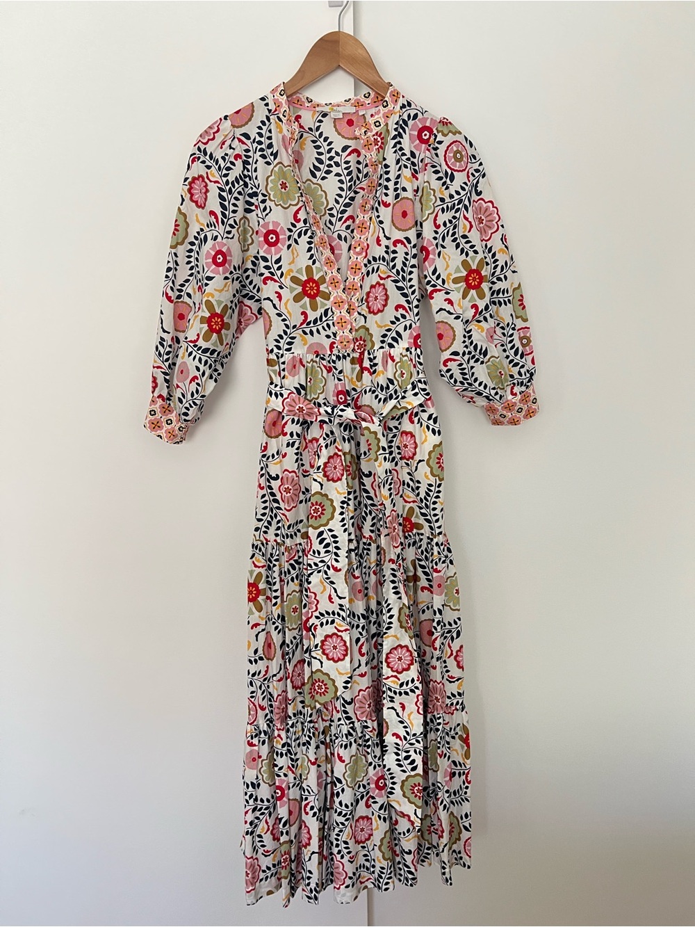 Boden Ava Tiered Maxi Dress Belted White Floral Print Puff Sleeve US 6P $210 - Picture 7 of 13